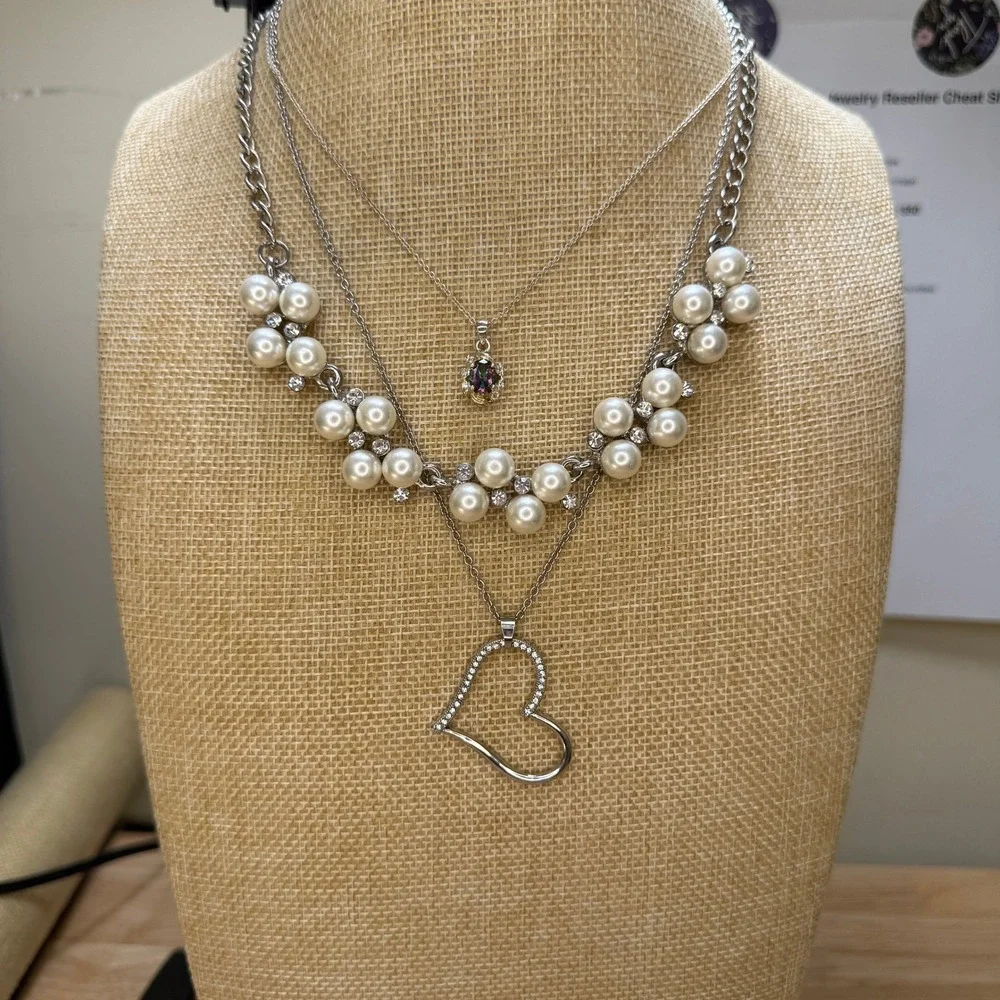 Romantic Pearlcore Y2K‎ Aesthetic Silver Necklace Lot of 3 from Unbranded